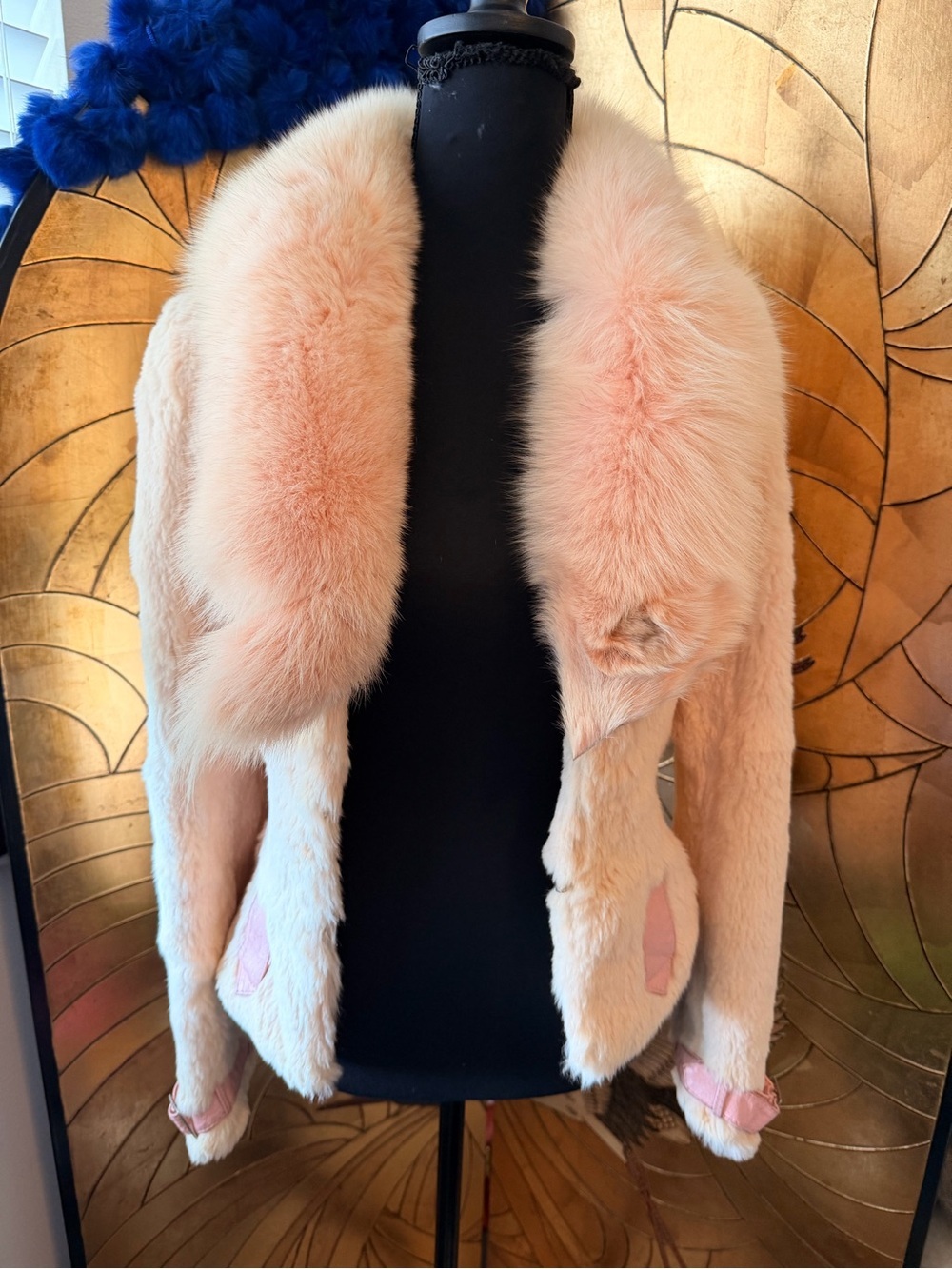 Vintage Pink Fox Fur Rabbit fur Women's Blush Pink 100% real Fur Jacket